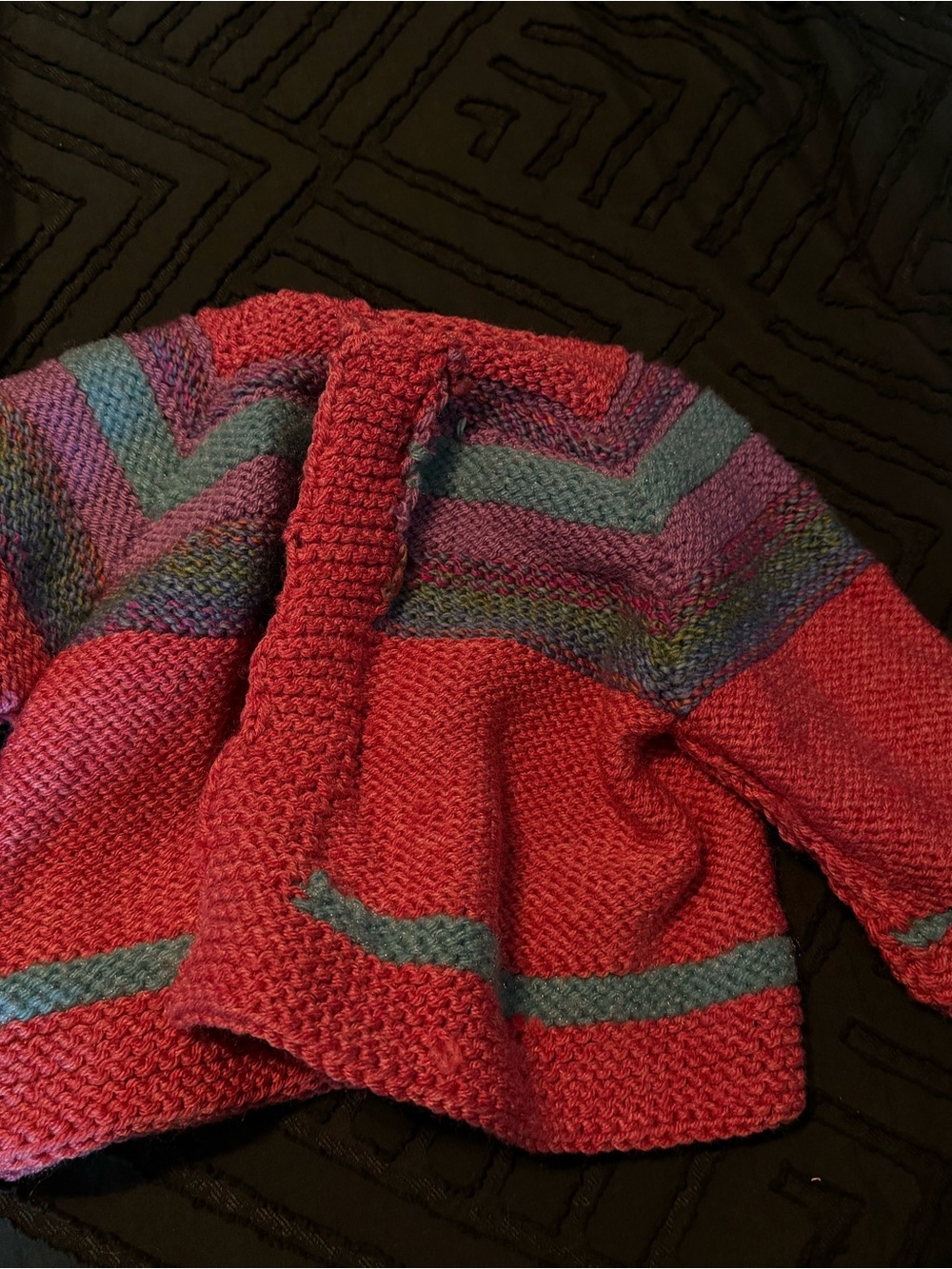 Girls Pink Handmade Knit Cardigan with Multicolor Accents